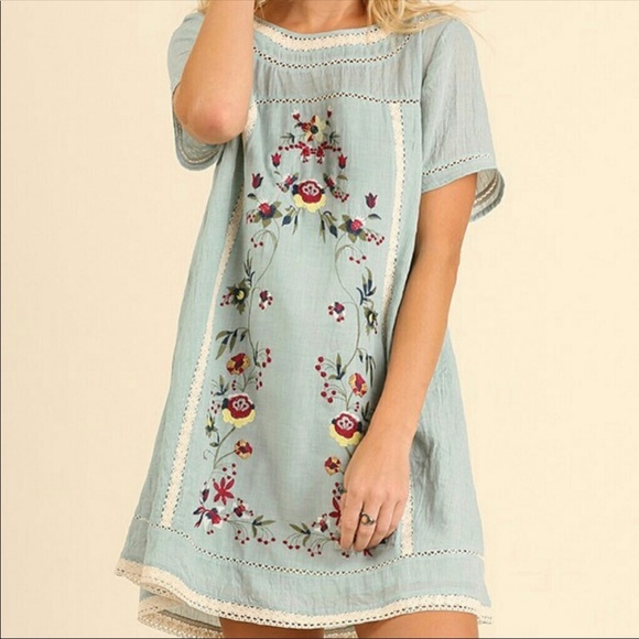 Umgee Dresses & Skirts - UMGEE Floral Embroidered Mini A- Line Dress Medium
